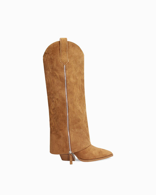Stivali texani camel tacco 8 cm, CAMEL