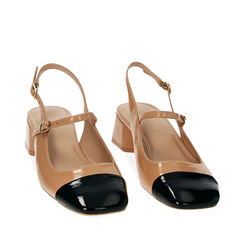Décolleté slingback beige-nere in naplack, tacco 5 cm, 234907931NPBENE040, 002a