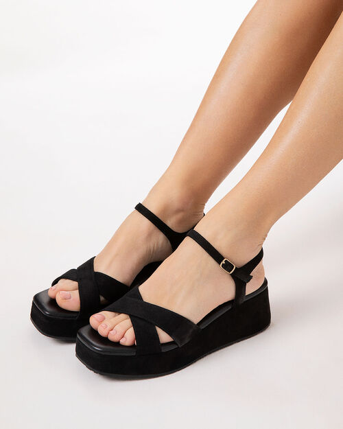 Zeppe nere tacco 5,8 cm, BLACK