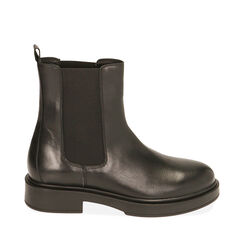 Bottines Chelsea plates en cuir noir, 20B813501PENERO036, 001a