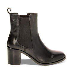Bottines Chelsea noires en cuir, talon de 7,7 cm, 22O323042PENERO037, 001a
