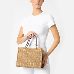 Sac à main femme beige en raphia, Primadonna, 25D519623RFBEIGUNI, 002a