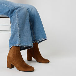 Botines en microfibra color cognac con tac&oacute;n de 6,5 cm, Primadonna, 264918701MFCOGN039, 002a