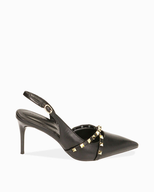 D&eacute;collet&eacute; slingback borchiate nere, tacco 8 cm, BLACK