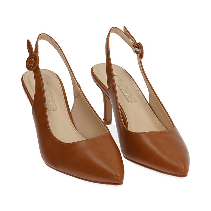 Slingback cognac, tacco 7 cm 