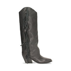 Bottes en cuir lavé noir avec talon de 7,2 cm, Primadonna, 26B810510PANERO035, 001 preview