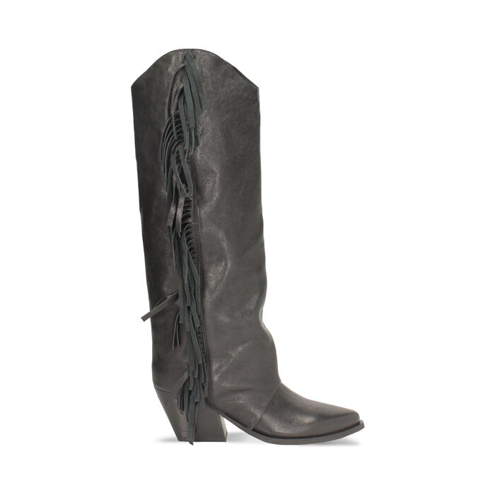 Bottes en cuir lavé noir avec talon de 7,2 cm, Primadonna, 26B810510PANERO035