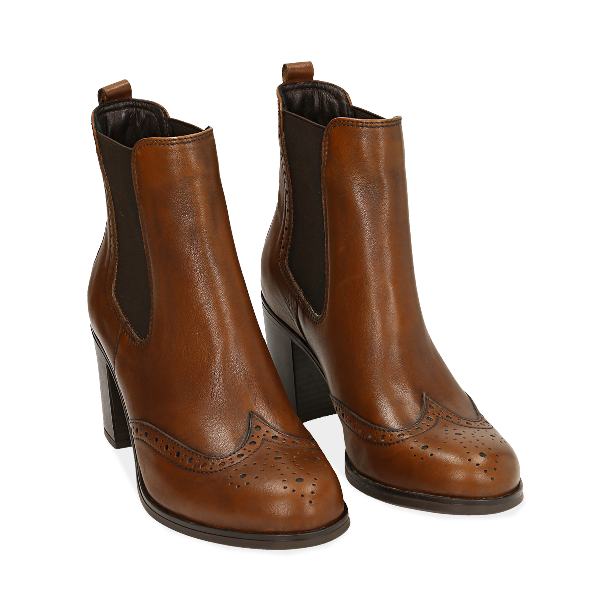 Ankle boots cuoio in pelle, tacco 7,50 cm | Primadonna Collection