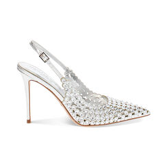 Décolleté slingback donna argento con pietre, tacco 10 cm, Primadonna, 252130643LPARGE035, 001 preview