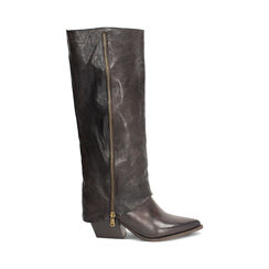 Stivali texani in vera pelle testa di moro con zip laterale ottone, Primadonna, 268038003PAMORO036, 001a