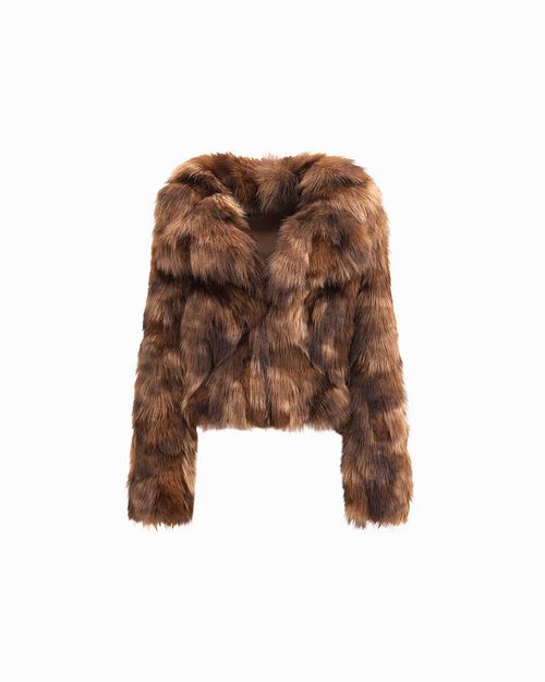 Chaqueta marr&oacute;n de pelo sint&eacute;tico, BROWN