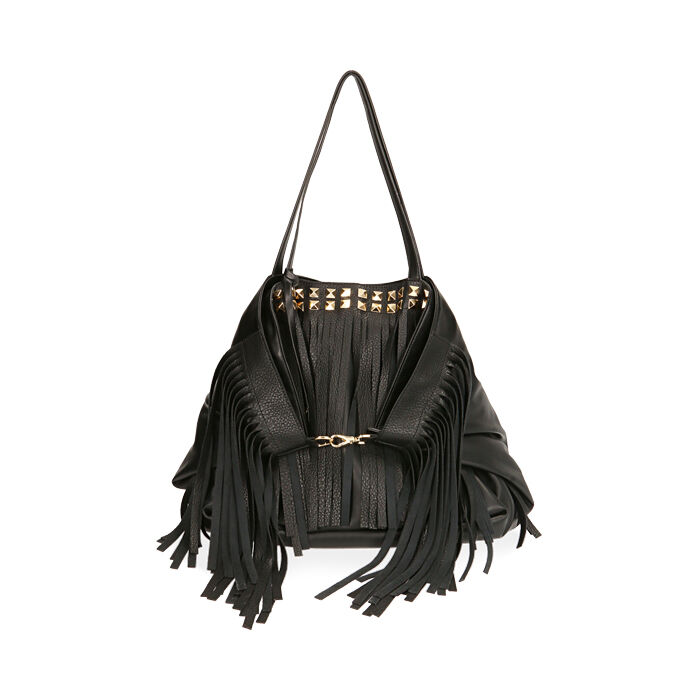 Borsa da donna a spalla nera con frange | Primadonna Collection