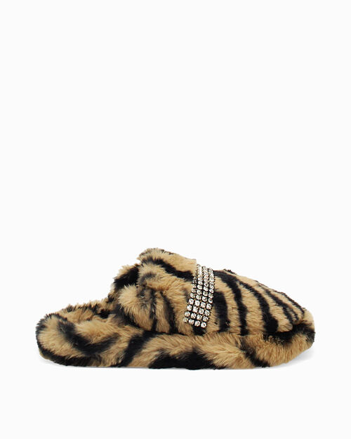 Pantoufles tigre en fourrure synth&eacute;tique avec semelle en caoutchouc, TIGER