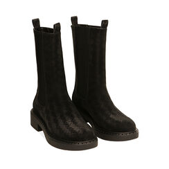 Chelsea boots neri in microfibra nabuk, tacco 4 cm , SALDI, 180624306MNNERO035, 002a