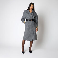 Cappotto grigio in tessuto con cintura, Primadonna, 261950802TSGRIGM, 002a