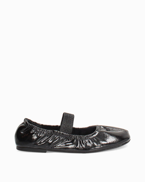Ballerine nere lucide con cinturino elastico, BLACK
