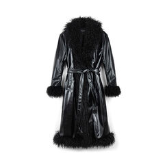 Trench nero in naplack con collo in pelliccia sintetica, Primadonna, 262500868NPNEROL, 001a