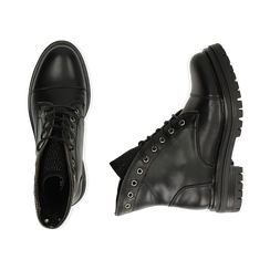 Anfibi neri in eco-pelle con gambale sagomato, Scarpe, 140618196EPNERO036, 003 preview