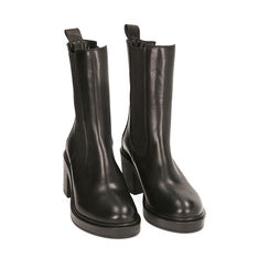 Chelsea boots neri in pelle, tacco 7,5 cm , SALDI, 187265006PENERO035, 002a