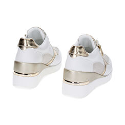 Sneakers bianco/oro, zeppa 7 cm, Primadonna, 237516531EPBIOR036, 003 preview