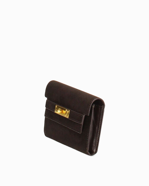 Cartera marr&oacute;n oscuro con cierre dorado, DK BROWN