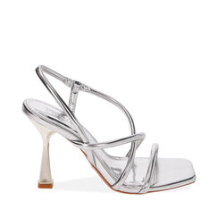 Sandali argento laminato, tacco 9,5 cm, Primadonna, 212100107LMARGE036, 001a