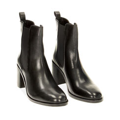 Bottines Chelsea noires en cuir, talon de 7,7 cm, 22O323042PENERO037, 002a