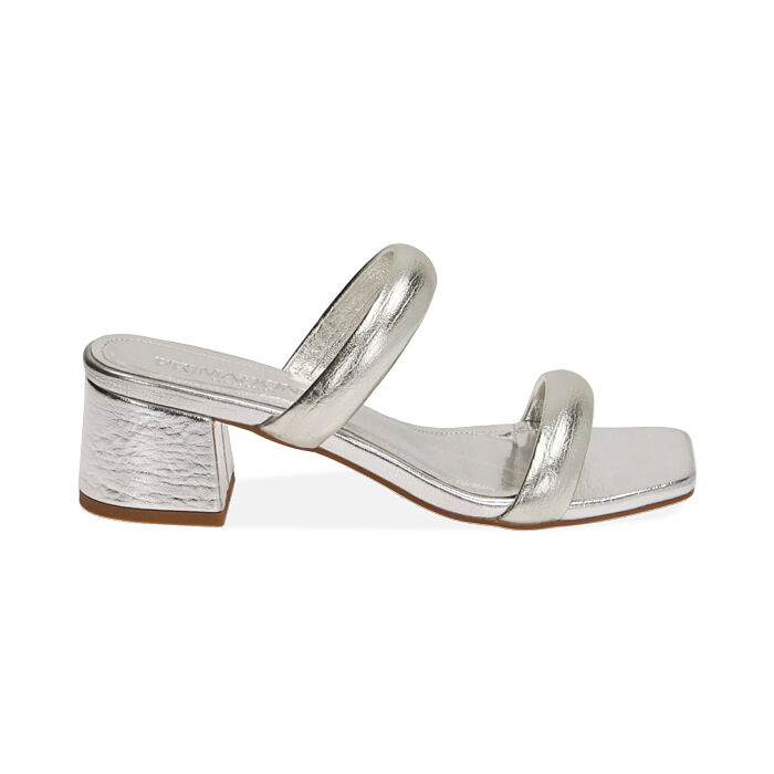 Sandalias mujer plata, tacón 5,5 cm