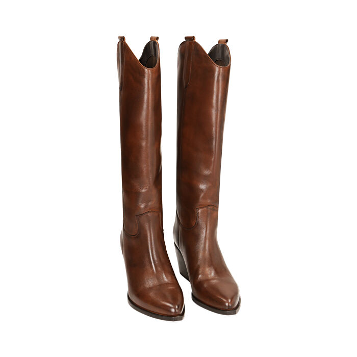 Stivali donna texani marroni in pelle tacco 7 4 cm Primadonna Collection