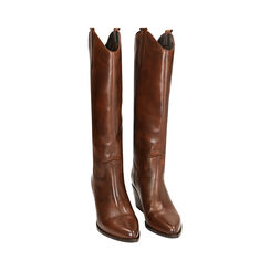 Stivali texani marroni in pelle, tacco 7,4 cm, Primadonna, 22B805008PEMARR035, 002 preview