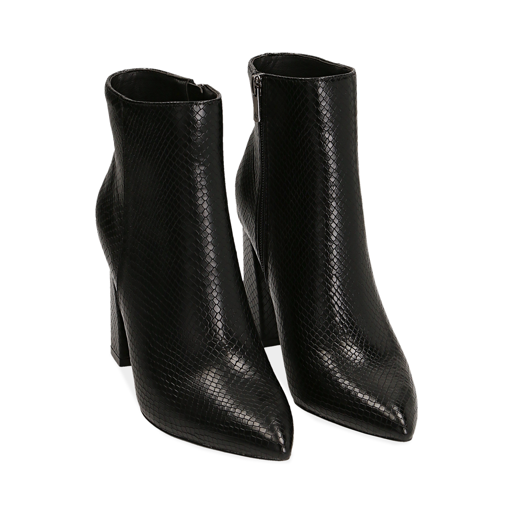 Ankle boots neri in eco-pelle stampa pitone, tacco 9,5 cm | Primadonna  Collection