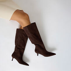 Botas en microfibra azul noche con tacón de 5,6 cm, Primadonna, 262139712MFMORO035, 002a