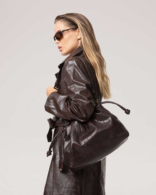 Borsa a mano testa di moro effetto coccodrillo, DK BROWN