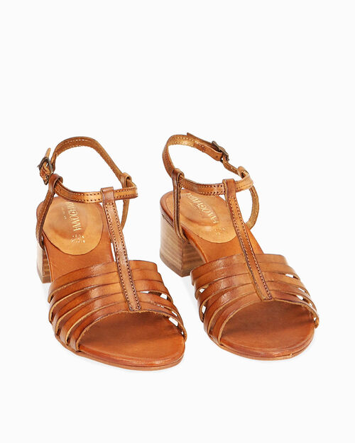 WOMEN SHOES SANDAL COW LEATHER COGN, COGNAC