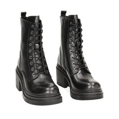 Anfibi neri in pelle, tacco 5 cm, Primadonna, 22N507222PENERO036, 002a