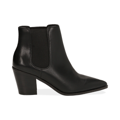 Camperos a punta neri in eco-pelle, tacco 7 cm ,