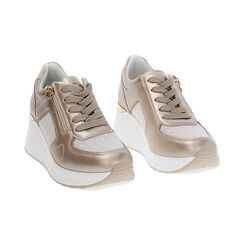 Sneakers oro con tacco 6,5 cm, Scarpe, 272825016LMOROG035, 003 preview
