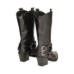 Stivali texani neri in pelle con fibbie, tacco 7 cm, Primadonna, 22A590107PENERO035, 003 preview