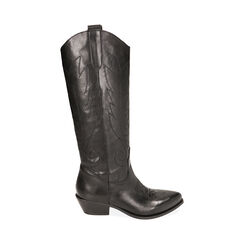 Bottes santiags noires en cuir à talon 5.5 cm, Primadonna, 21B814103PENERO035, 001 preview