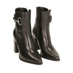 Ankle boots neri in pelle, tacco 9 cm , SALDI, 18L601671PENERO035, 002a