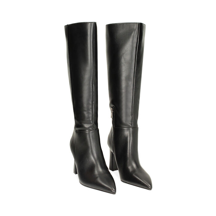 Tacco Largo Stivali Neri Ecopelle Stivale Nero, Tacco Cm