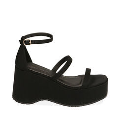 Sandali neri in tessuto, tacco 9 cm, Primadonna, 214915751LYNERO035, 001a