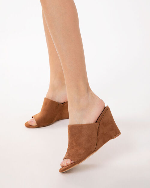 Mules open toe cognac tacco 10,5 cm, COGNAC
