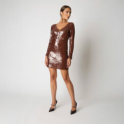 Vestido marr&oacute;n en lentejuelas con detalles brillantes, Primadonna, 26C925117PLMARRL, 003 preview