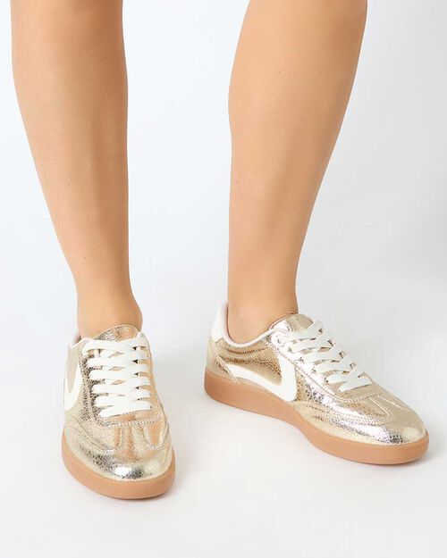Sneakers donna oro in crack laminato, GOLD