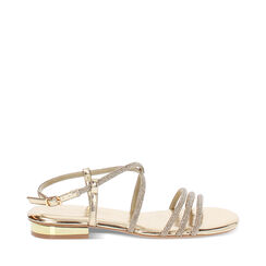 Sandalias bajas mujer oro en laminado con piedras, Primadonna, 254909961LPOROG035, 001a