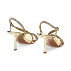 Sandali oro in laminato e pietre, tacco 8,4 cm, Primadonna, 232102302LPOROG038, 003 preview