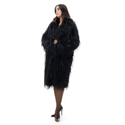 Cappotto in pelo sintetico nero lungo, 24B401202FUNEROUNI, 001a