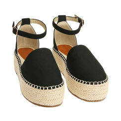 Espadrillas nere in canvas, platform 4,5 cm, Primadonna, 214910220CANERO035, 002a