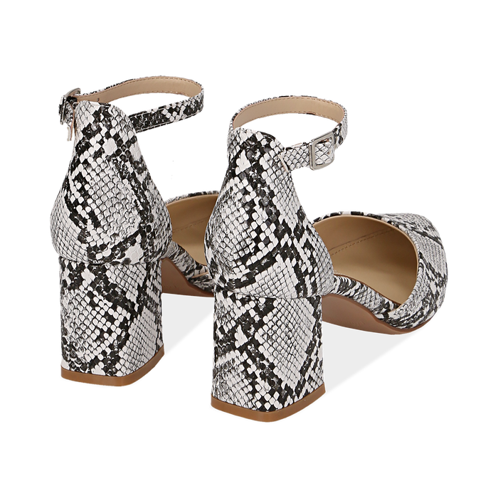Decollete Con Cinturino Bianco Nere In Eco Pelle Snake Print Tacco 6 50 Primadonna Collection